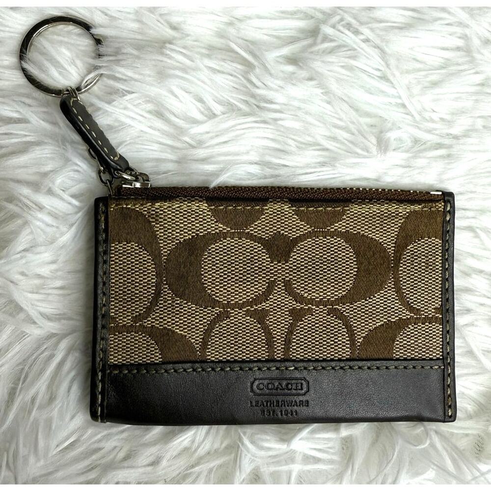 y2k COACH Signature Brown Card Holder Coin Purse Key Ring